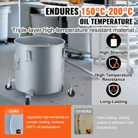 Fryer Grease Bucket, 8 Gal Oil Disposal Caddy with Caster Base, Carbon Steel with Rust-Proof Coating, Oil Transport Container with Lid, Lock Clip