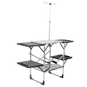 Folding Camping Kitchen Table, Portable Outdoor Cooking Station with Heat Resistant Top, 4 Side Tables & Lower Storage Rack for Picnic, Tailgatin (Color: Silver, size: WithPost)
